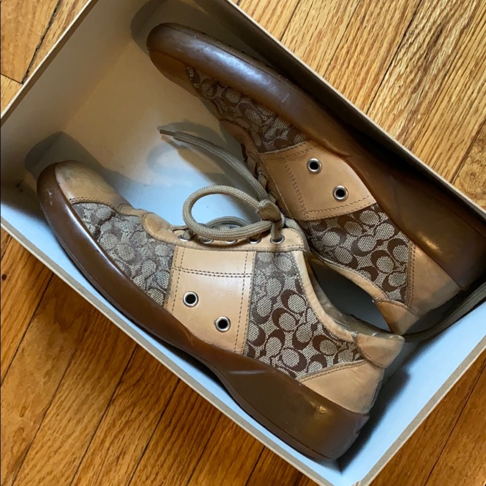 Y2K Vintage Coach Tan Canvas & Leather Lace-Up Sneakers - Women’s - 7.5